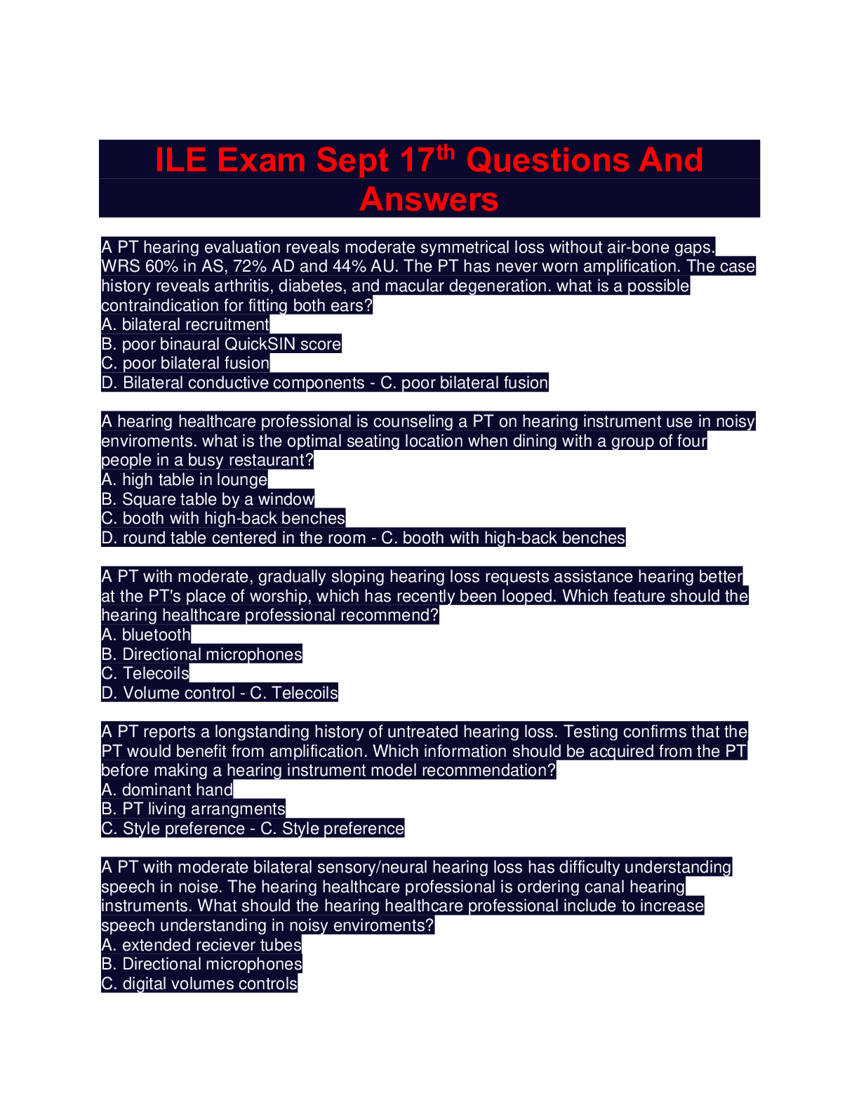 Preview image for ILE Exam Sept 17th Questions And Answers